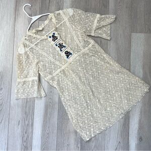 Free People Dress lace sheer mini womens Cream (large) boho cottagecore peasant